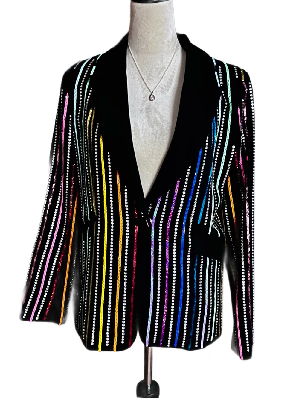 Queen Of Sparkles ~ Small ~ Multi-Colors Striped Sequins ~ Blazer Jacket